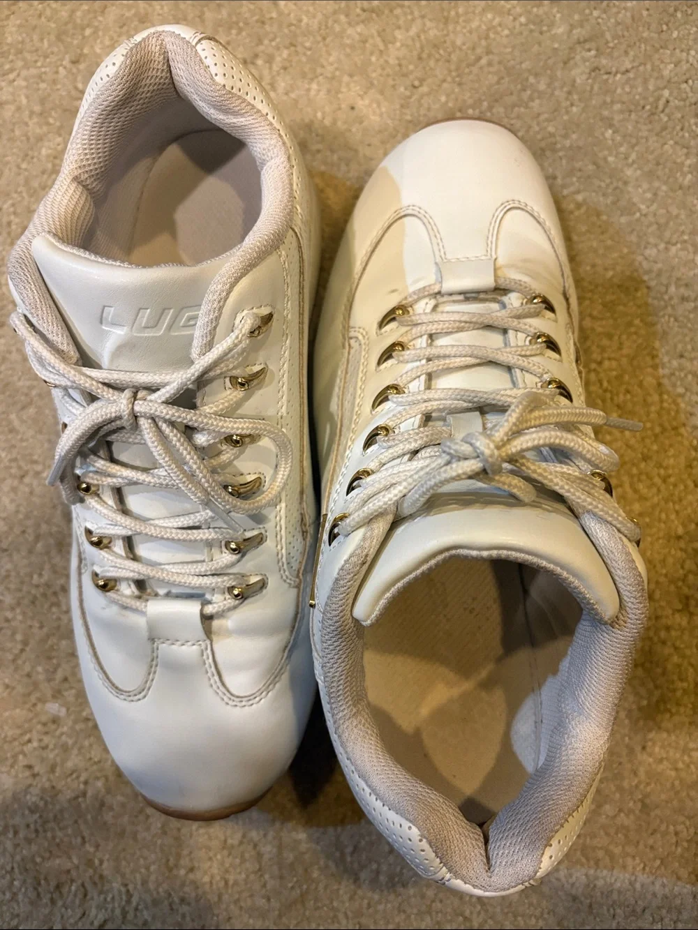 Lugz Men’s White Lace-Up Sneakers with Brown Sole-Size 8.5